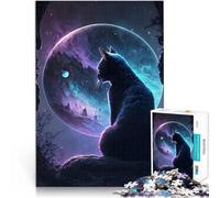 Puzzle 1000 pezzi per adolescenti gatto luna notte giapponese Giocattolo educativo antistress Decorazioni e regali unici per la casa 52x38cm