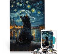 Puzzle 1000 pezzi per adolescenti Gatto nella notte stellata Vacanza a casa: uccidere il tempo perché è ideale come regalo per tutta la famiglia 38x26cm