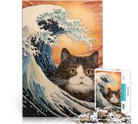 Puzzle 1000 pezzi per adolescenti Gatto nell'onda giapponese giochi divertenti per famiglie Migliorare l'amore tra le coppie 38x26cm