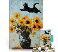 Puzzle 1000 pezzi per adolescenti Gatto nero e girasoli Giocattoli educativi per l'apprendimento Giochi per famiglie Idee regalo 38x26cm