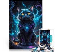 Puzzle 1000 pezzi per adolescenti Gatto nero nello spazio al neon Sfida di gioco educativo giocattolo è ideale come regalo per tutta la famiglia 38x26cm