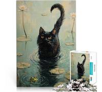 Puzzle 1000 pezzi per adolescenti Gatto nero nello stagno Gioco di famiglia antistress sfida difficile offerte come regali per tutta la famiglia 38x26cm