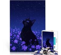 Puzzle 1000 pezzi per adolescenti Gatto nero sotto la notte stellata Giocattoli da gioco Decorazione murale Regali unici per compleanno e Natale 38x26cm