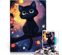 Puzzle 1000 pezzi per adolescenti Gatto nero sul ramo per il giocattolo di sfida del gioco educativo con poster abbinato e foglio di quiz 52x38cm