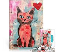 Puzzle 1000 pezzi per adolescenti Gatto rosa di San Valentino con cuore Difficile Duro Ogni pezzo è unico - Gioco divertente e stimolante per tutta la famiglia 38x26cm