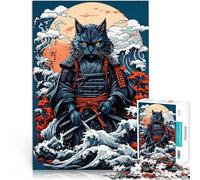 Puzzle 1000 pezzi per adolescenti gatto samurai giappone Giocattolo educativo intellettuale decomprimente Regalo di compleanno, regali 75x50cm