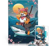 Puzzle 1000 pezzi per adolescenti Gatto Samurai Giapponese giochi divertenti per famiglie con pezzi completamente interconnessi di forma casuale 52x38cm