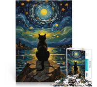 Puzzle 1000 pezzi per adolescenti Gatto sotto la notte stellata Giocattoli da gioco per regalo di famiglia Compleanno e regali unici 38x26cm