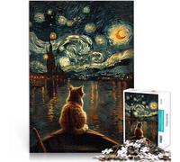 Puzzle 1000 pezzi per adolescenti Gatto sotto la notte stellata Giocattoli per l'intrattenimento in famiglia Decorazione d'arte per la casa 50x70cm