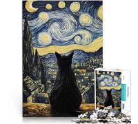 Puzzle 1000 pezzi per adolescenti Gatto sotto un paesaggio notturno stellato Gioco pratico Lista dei desideri con Babbo Natale 50x70cm