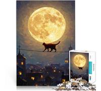 Puzzle 1000 pezzi per adolescenti Gatto sul filo, Luna piena Allena il tuo cervello e le tue mani Decorazioni e regali unici per la casa 50x70cm