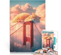 Puzzle 1000 pezzi per adolescenti Gatto sul Golden Gate Bridge Allena il tuo cervello e le tue mani Adatto per la decorazione del desktop 52x38cm