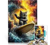 Puzzle 1000 pezzi per adolescenti Gatto surfista delle onde cosmiche Gioco di famiglia per e perché è ideale come regalo per tutta la famiglia 75x50cm