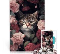 Puzzle 1000 pezzi per adolescenti Gatto tra le rose Giocattoli educativi per l'apprendimento Giochi per famiglie Migliorare la memoria 75x50cm
