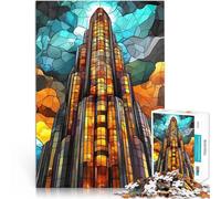 Puzzle 1000 pezzi per adolescenti Grattacielo in vetro colorato Giocattolo educativo per l'apprendimento Collezione di artisti, Belle arti 38x26cm