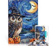 Puzzle 1000 pezzi per adolescenti Gufo con cappello da strega Halloween Attività per famiglie Gioco educativo per compleanno e Natale 38x26cm
