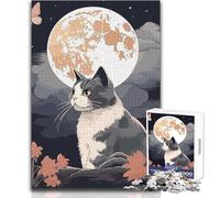 Puzzle 1000 pezzi per adolescenti Il gatto della notte di luna Giappone Rompicapo Giochi per famiglie Decorazione per la casa Giocattoli antistress Dimensioni 50x75cm