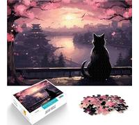 Puzzle 1000 pezzi per adolescenti Il gatto della notte di luna in Giappone Gara di velocità delle mani Regalo di compleanno, regali, arte murale 75x50cm