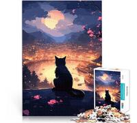 Puzzle 1000 pezzi per adolescenti Il gatto della notte di luna in Giappone Gioco educativo per famiglie è ideale come regalo per tutta la famiglia 75x50cm