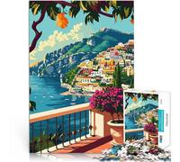 Puzzle 1000 pezzi per adolescenti Illustrazione artistica della costa di Positano, Italia Giochi di relax Decorazione della casa 50x70cm