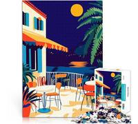 Puzzle 1000 pezzi per adolescenti Illustrazione artistica minimalista del caffè notturno mediterraneo Divertimento in famiglia Regalo divertente 52x38cm