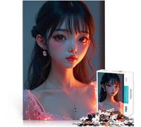 Puzzle 1000 pezzi per adolescenti Incantevole ritratto ispirato agli anime di una bellissima ragazza con grandi occhi, labbra lucide e luci sognanti - Arte fantasy per decorazioni murali 38x26cm