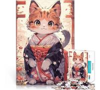 Puzzle 1000 pezzi per adolescenti Kimono di gatto Giappone Allena il tuo cervello e le tue mani Migliorare l'amore tra le coppie 75x50cm