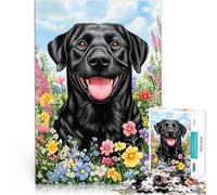 Puzzle 1000 pezzi per adolescenti Labrador nero tra i fiori Gioco intellettuale giocattolo perché è ideale come regalo per tutta la famiglia 75x50cm
