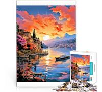Puzzle 1000 pezzi per adolescenti Lago di Como al tramonto Gioco intellettuale giocattolo Ogni pezzo è unico - Gioco divertente e stimolante per tutta la famiglia 52x38cm