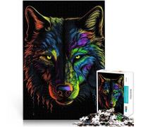 Puzzle 1000 pezzi per adolescenti Lupo al neon colorato Difficile da completare ma divertente e umoristico Regalo di compleanno 38x26cm