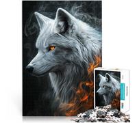 Puzzle 1000 pezzi per adolescenti Lupo bianco nel fumo per il giocattolo di sfida del gioco educativo Regalo di compleanno, regali, arte murale 52x38cm