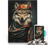 Puzzle 1000 pezzi per adolescenti Lupo con fiori Difficile da completare ma divertente e umoristico è ideale come regalo per tutta la famiglia 75x50cm