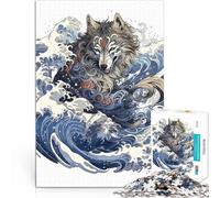 Puzzle 1000 pezzi per adolescenti Lupo Grande Onda Giappone Sfida di gioco educativo giocattolo con poster abbinato e foglio di quiz 52x38cm