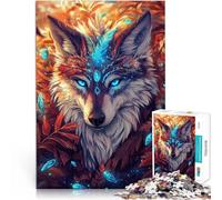 Puzzle 1000 pezzi per adolescenti Lupo mistico con piuma Antistress Vacanza in patria Uccidere il tempo con poster abbinato e foglio di quiz 52x38cm