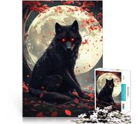 Puzzle 1000 pezzi per adolescenti Lupo nero sotto la luna piena Giocattoli per l'intrattenimento in famiglia per la decorazione della casa 38x26cm