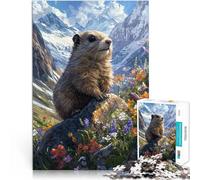 Puzzle 1000 pezzi per adolescenti Marmotta nel prato di montagna Riduzione dello stress interessante Decorazioni e regali unici per la casa 52x38cm