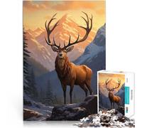 Puzzle 1000 pezzi per adolescenti Montagne del tramonto dei cervi Allena il tuo cervello e le tue mani Lista dei desideri con Babbo Natale 38x26cm