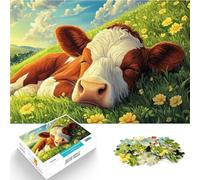 Puzzle 1000 pezzi per adolescenti Mucca pigra che si rilassa sul prato Sfida difficile Ogni pezzo è unico - Gioco divertente e stimolante per tutta la famiglia 38x26cm
