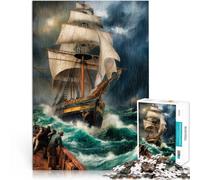 Puzzle 1000 pezzi per adolescenti Nave in mare in tempesta Per il divertimento in famiglia con pezzi completamente interconnessi di forma casuale 38x26cm