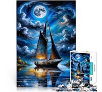 Puzzle 1000 pezzi per adolescenti Navigando sotto la luna Giocattoli per l'intrattenimento in famiglia con poster abbinato e foglio di quiz 38x26cm