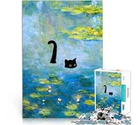 Puzzle 1000 pezzi per adolescenti Ninfea del gatto di Monet Vacanza a casa: uccidere il tempo con poster abbinato e foglio di quiz 75x50cm