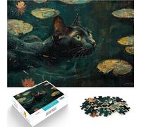 Puzzle 1000 pezzi per adolescenti Ninfee di Monet Cat Giocattolo educativo intellettuale decomprimente con poster abbinato e foglio di quiz 52x38cm