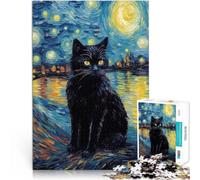 Puzzle 1000 pezzi per adolescenti Notte dei gatti Arte stellata Giochi educativi Decorazione della casa Migliorare l'amore tra le coppie 38x26cm