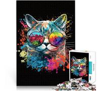 Puzzle 1000 pezzi per adolescenti Occhiali da sole colorati a forma di gatto Difficile Duro Decorazioni e regali unici per la casa 75x50cm
