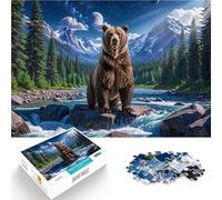 Puzzle 1000 pezzi per adolescenti Orso grizzly nel fiume di montagna Difficile Duro con pezzi completamente interconnessi di forma casuale 75x50cm