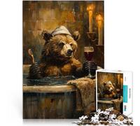 Puzzle 1000 pezzi per adolescenti Orso nel bicchiere da vino da bagno Sollievo dallo stress Gioco educativo per compleanno e Natale 38x26cm
