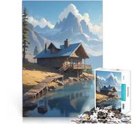 Puzzle 1000 pezzi per adolescenti Paesaggio anime lo-fi di una baita di montagna sul lago Sfida difficile Decorazione perfetta 38x26cm