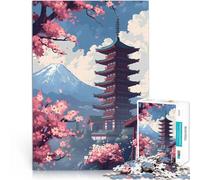 Puzzle 1000 pezzi per adolescenti Pagoda giapponese e fiori di ciliegio Gioco di famiglia per e Migliorare l'amore tra le coppie 52x38cm