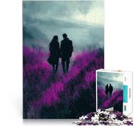 Puzzle 1000 pezzi per adolescenti Passeggiata romantica tra i campi di lavanda viola in stile carbone Gioco a quiz Idee regalo 75x50cm