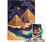 Puzzle 1000 pezzi per adolescenti Piramidi dorate cosmiche, aura del deserto, arte Giochi divertenti con poster abbinato e foglio di quiz 75x50cm